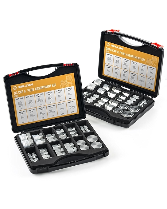 ZELCAN 液压帽塞管道配件套件 128件重型37度喇叭口配件组合