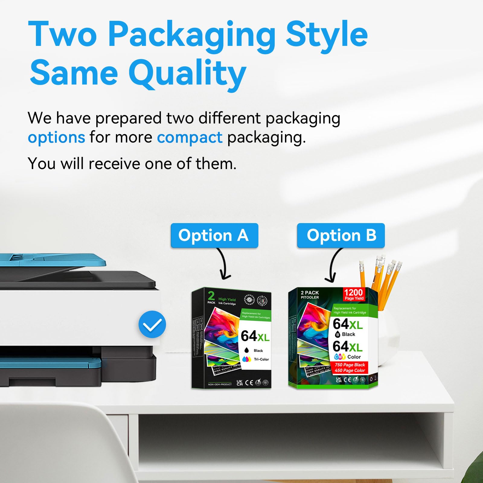 High Yield 64XL Ink Cartridges Combo Pack Compatible for HP 64 Ink Cartridge, Replacement for HP Ink 64, Works with Envy Photo 7855 7858 7155 Printer, 750 Pages Black, 450 Pages Color - 3