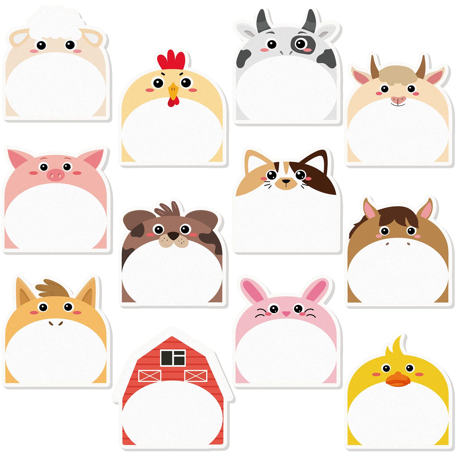 Yinder 24 Pads Farm Animal Sticky Notes, Kawaii Memo Self Adhesive