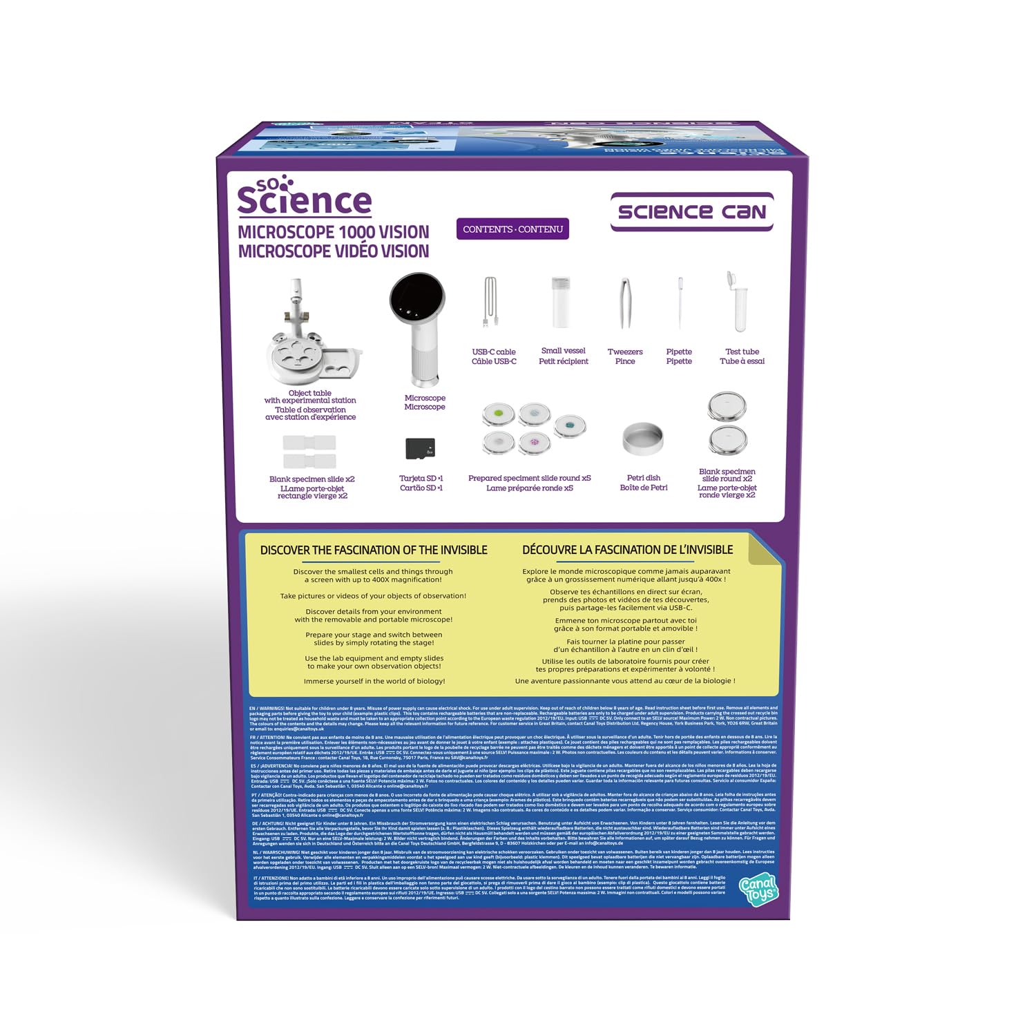 Canal Toys - So Science - Microscopio Video Vision 1000 per bambini a partire da 8 anni – Microscopio elettronico portatile con schermo HD - Zoom ad alta precisione - Kit STEM educativo scientifico
