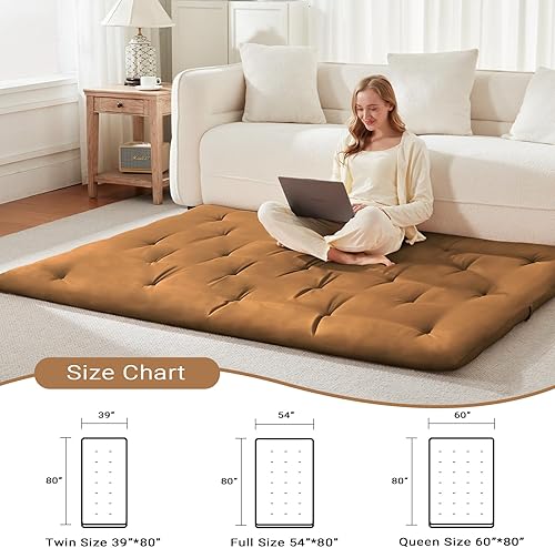 Miniatura 3 de Colchón de futón japonés tamaño individual de 39 x 80 pulgadas, colchón de cama plegable, tapete portátil para tatami, cojín de futón plegable,