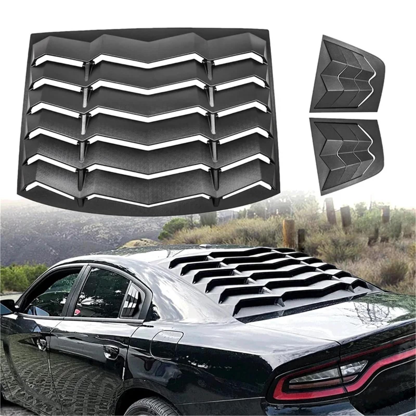 Rear & Side Window Louvers Windshield Sunshade Cover Compatible for Dodge Charger 2011-2022 in GT Lambo Style ABS Matte Black