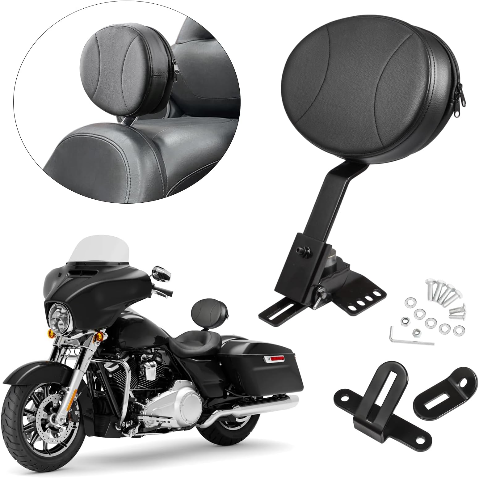 PBYMT Adjustable Plug-in Driver Backrest Rider Backrest Kit Compatible for Harley Touring Road King Street Glide Electra Glide 1997-2024