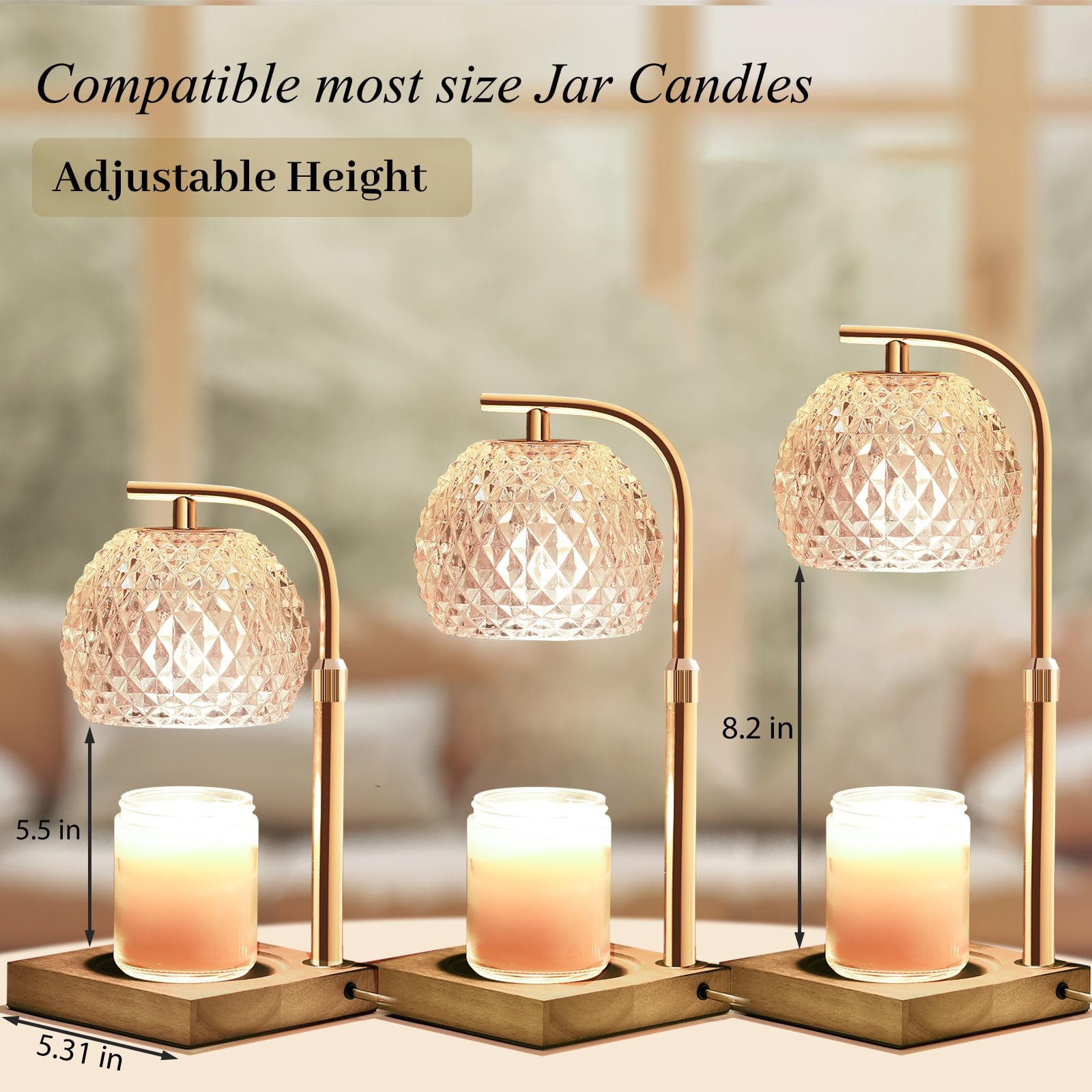 Mocalido Candle Warmer Lamp with Timer, Dimmable Electric Candle Warmer Adjustable Height, Top Candle Melter Warming Lamp for Scented Jar Candles, Clear