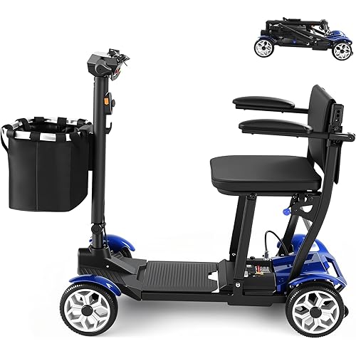 Mobility Scooter – Lightweight, Foldable, Intelligent Electric Control Motor 270W for Seniors & Adults | Powered Mobility Scooters - Blue