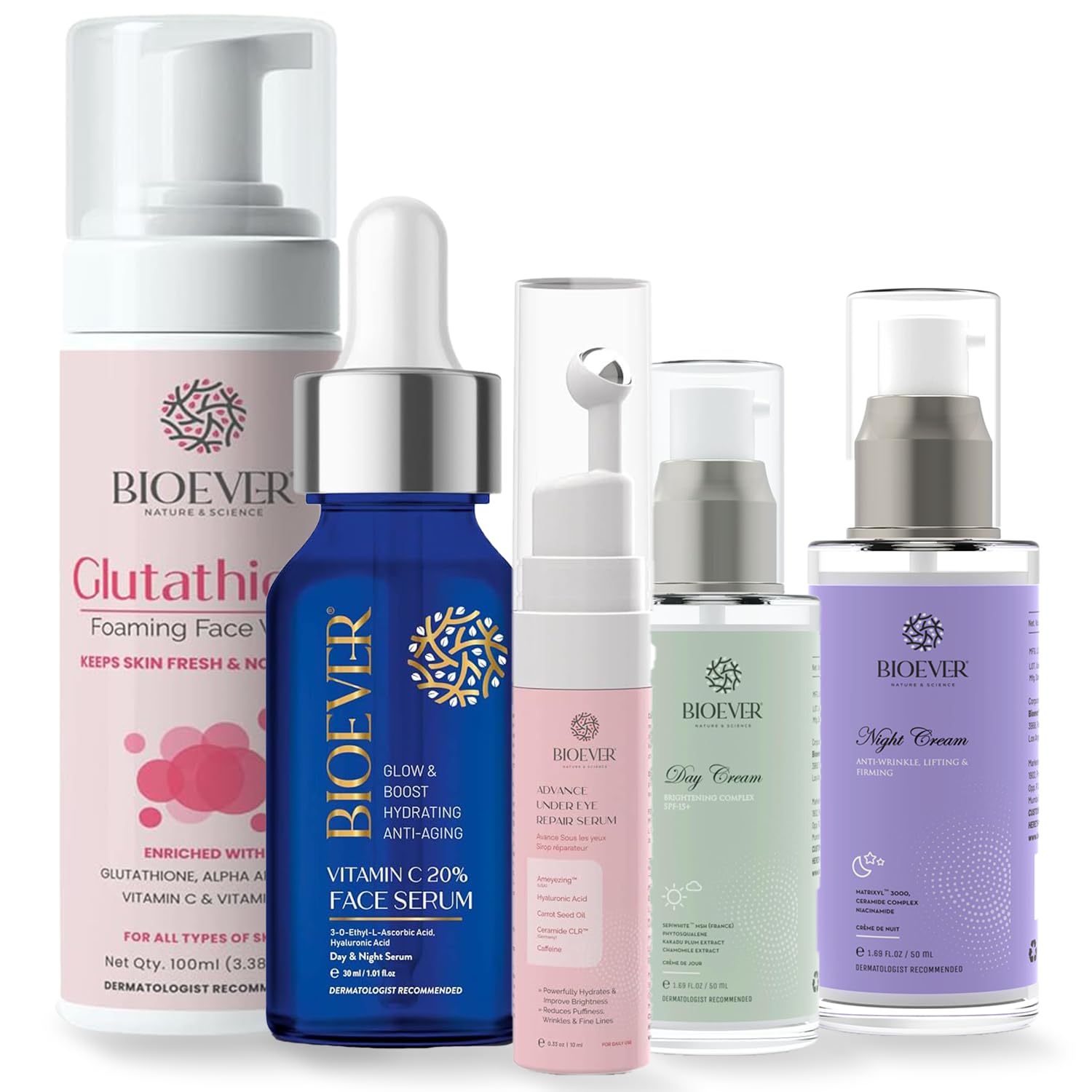 Brightening Hydrating And Face Care Combo Pack | Glutathione Facewash, Vitamin C Serum, Under Eye Serum, Brighteing Day & Night Cream |For Woman & Men | All Skin Type - Pack Of 5