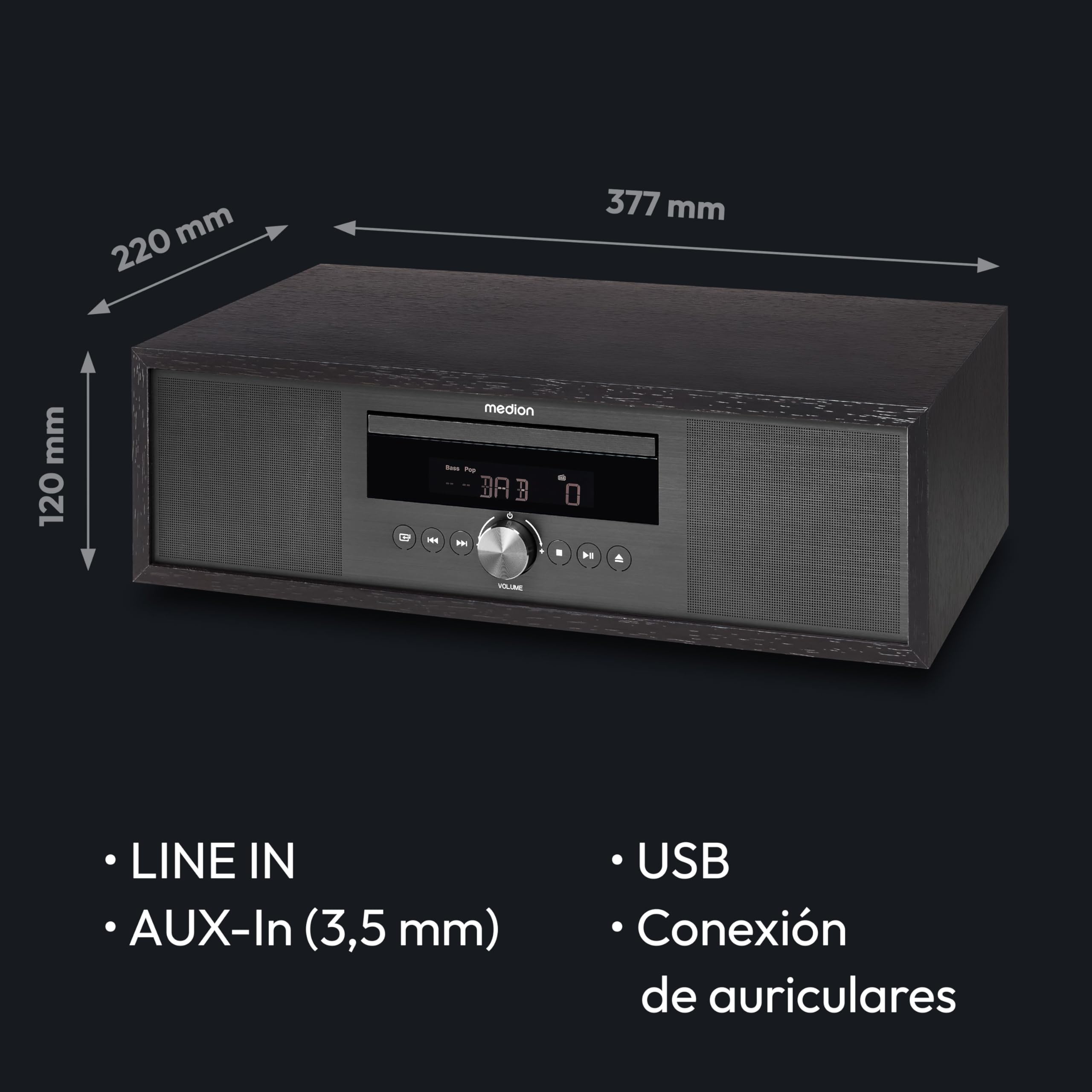 MEDION P64145 Sistema de Audio Todo en uno (Dab+, CD, MP3, Radio FM PLL, USB, Sistema Compacto, diseño Elegante, función de Alarma, Temporizador para Dormir) Antracita