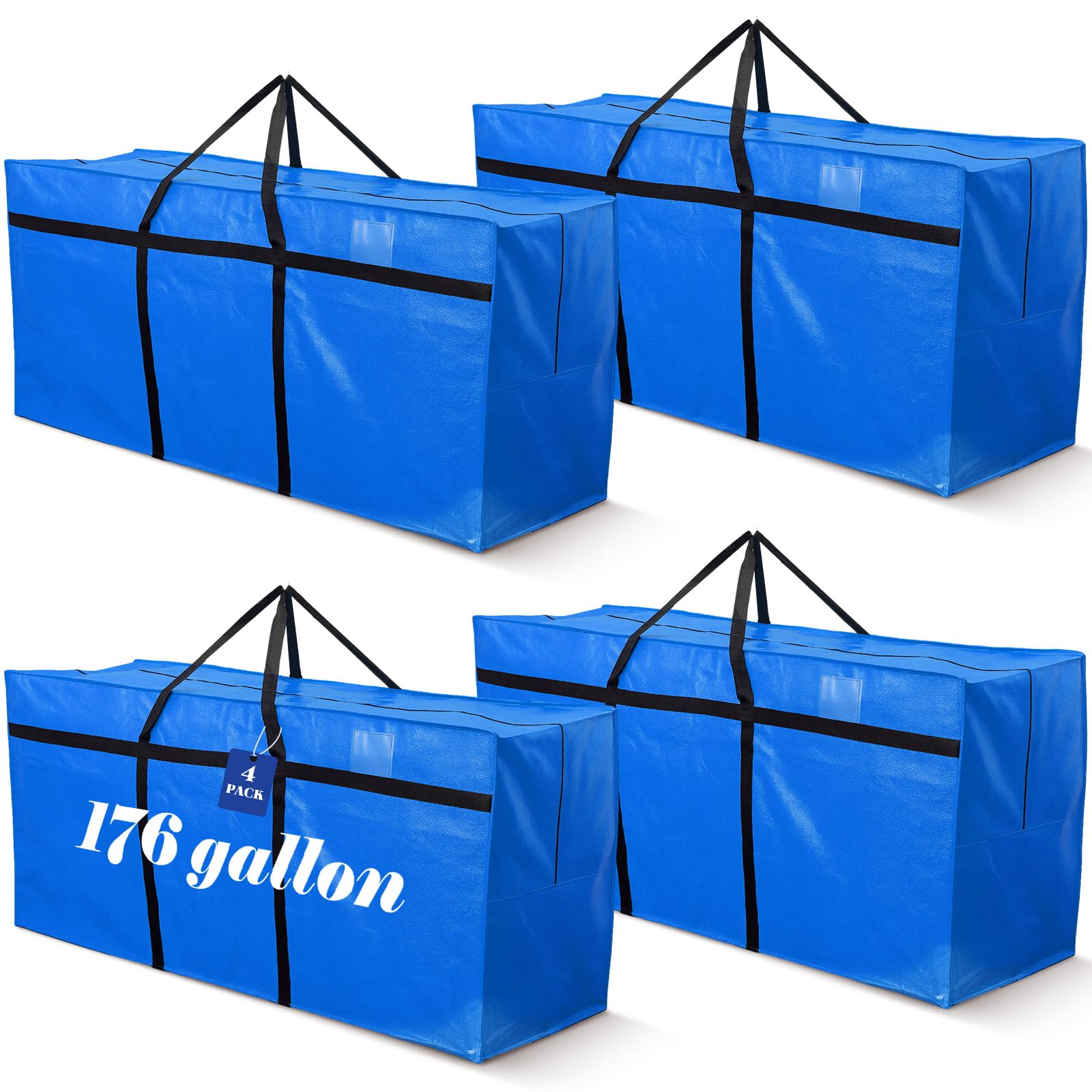 4 Pcs 176 Gallon Extra Large Moving Bags Heavy Duty Storage Bag with Strong Zipper Handle Foldable XXL
