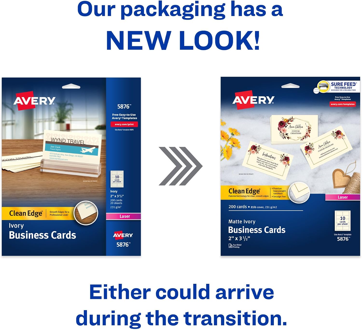 Avery® Clean Edge® Printable Business Cards, Sure Feed® Technology, 2" x 3.5", Ivory, 200 Blank Cards for Laser Printers (5876) image 2