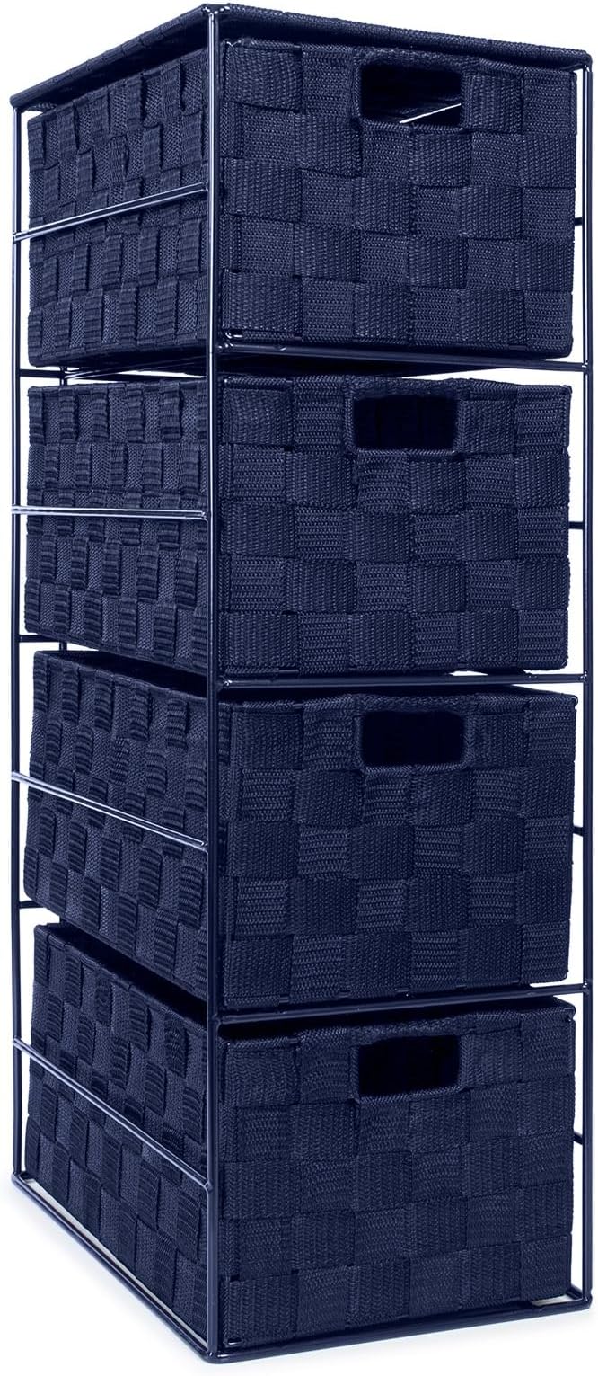 EHC Woven 4 Drawer Storage Unit Cabinet For Bathroom, Bedroom - Navy Blue