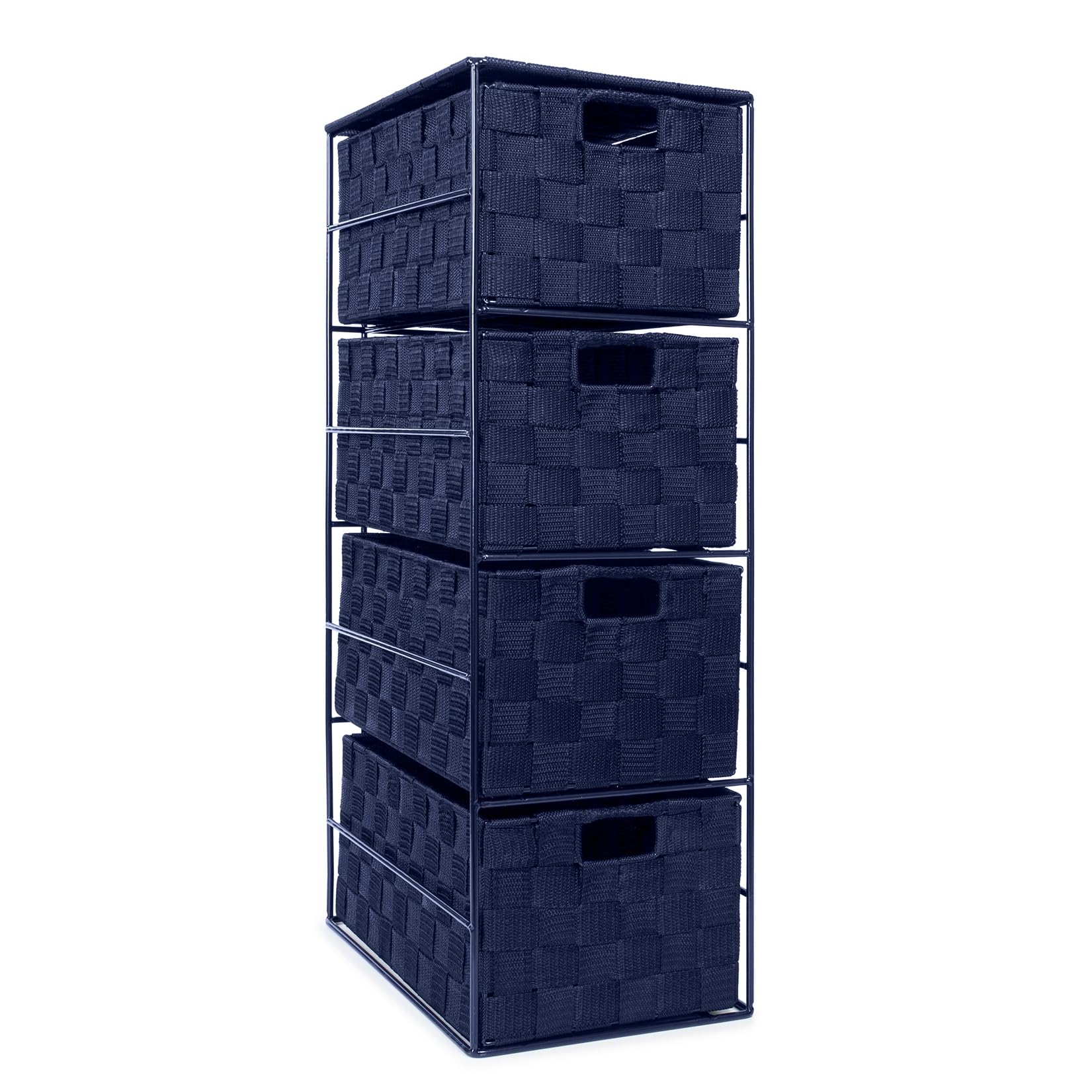  - Ehc Woven 4 Drawer Storage Unit Cabinet For BathroomBedroomNavy Blue