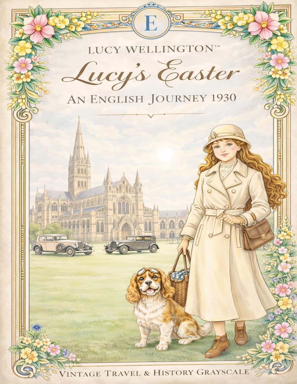 Lucy Wellington’s Antique Easter: A Vintage 1930s Style Coloring Book for Adults: An English Journey through the Cotswolds with Steam Trains, Classic Cars, and Gothic Cathedrals (Grayscale Edition)