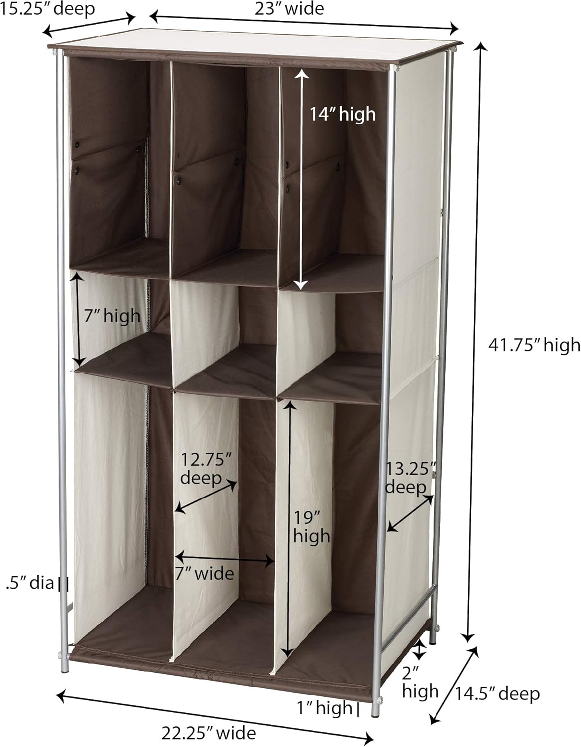 Household Essentials Transformer Boot Storage Rack, Adjustable Cubbies, Soft Poly-Cotton Fabric, Sturdy Steel Frame, Versatile and Stylish, Perfect for Short, Mid and Tall Boots, Natural and Brown 23 Inch