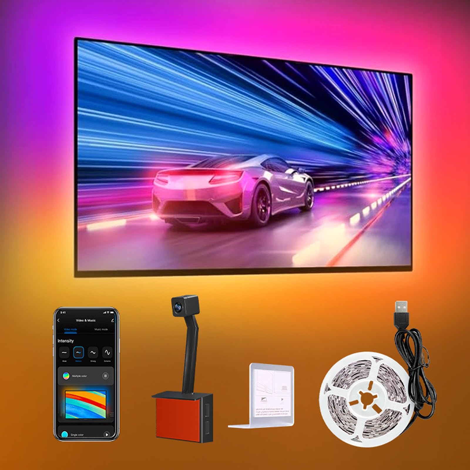 Luci A Led Selezionabili A Colori Per TV, Retroilluminazione TV Sincronizzata Con Lo Schermo 3,8 M Adatto Per TV Da 55-75 Pollici Riduce L'affaticamento Camera Da Letto, Illuminazione D'atmosfera