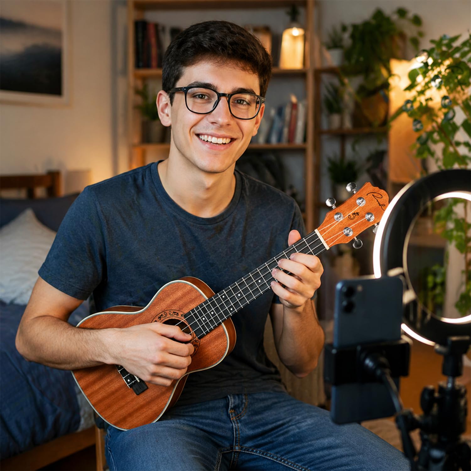 Ranch Konzert Ukulele 23 Zoll Professionelles Holz Ukulele Instrument Kit Mit Online 12 Lektionen Kleine Hawaiier Gitarre Ukulele Pack Bundle Gigbag Digitalem Stimmgerät & Gurt 4 Aquila Saiten Satz | Enthält 12 Online-Lektionen, gepolsterte Gigbag, Stimmg