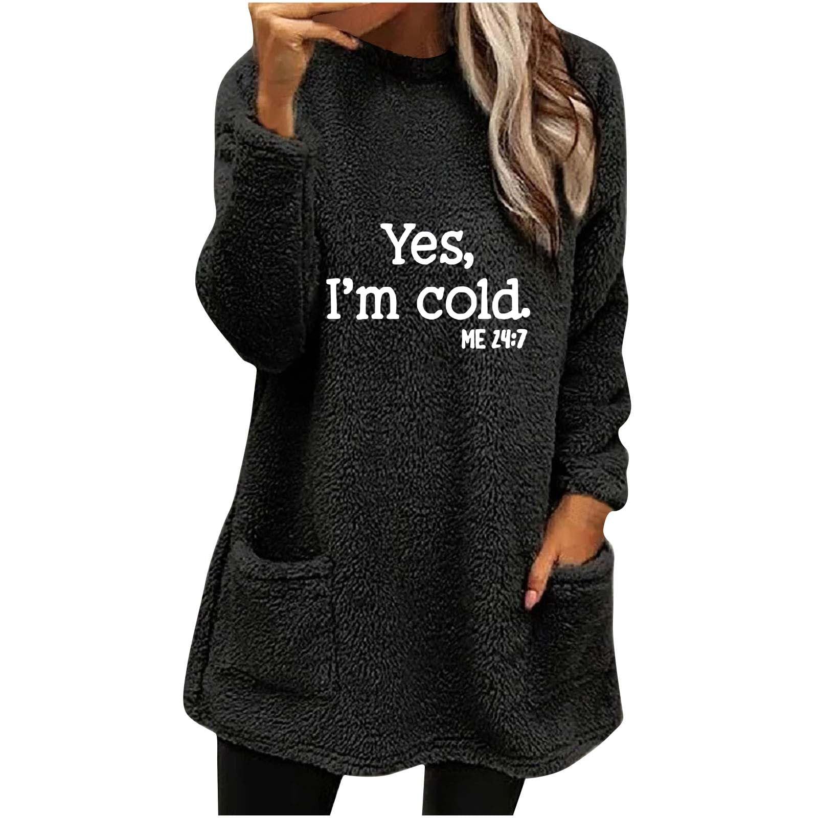 Womens Fleece Pullover with Pockets Winter Sherpa Fuzzy Sweatshirts Shirts Cute Printed Faux Fur Fluffy Jumper Tops