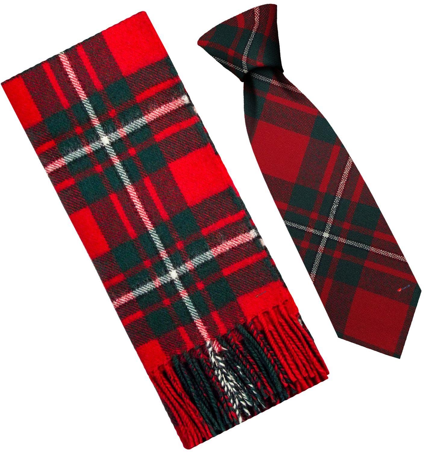 I Luv Ltd Men's Macgregor Clan Modern Scarf & Tie Gift Set Wool Tie Plaid Design Tartan Lambswool