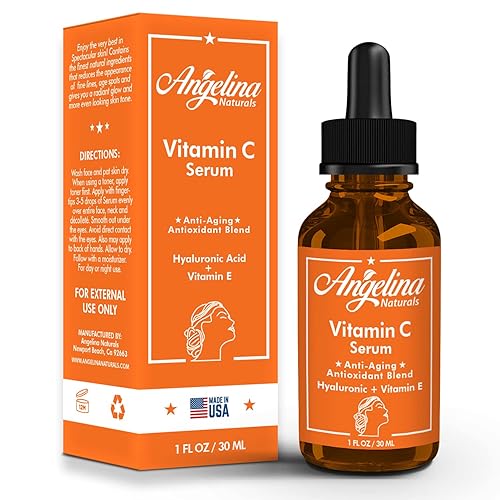 Miniatura 2 de Angelina Naturals Suero de vitamina C para cara ácido hialurónico vitamina E suero antienvejecimiento reducción de manchas de edad arrugas de líneas