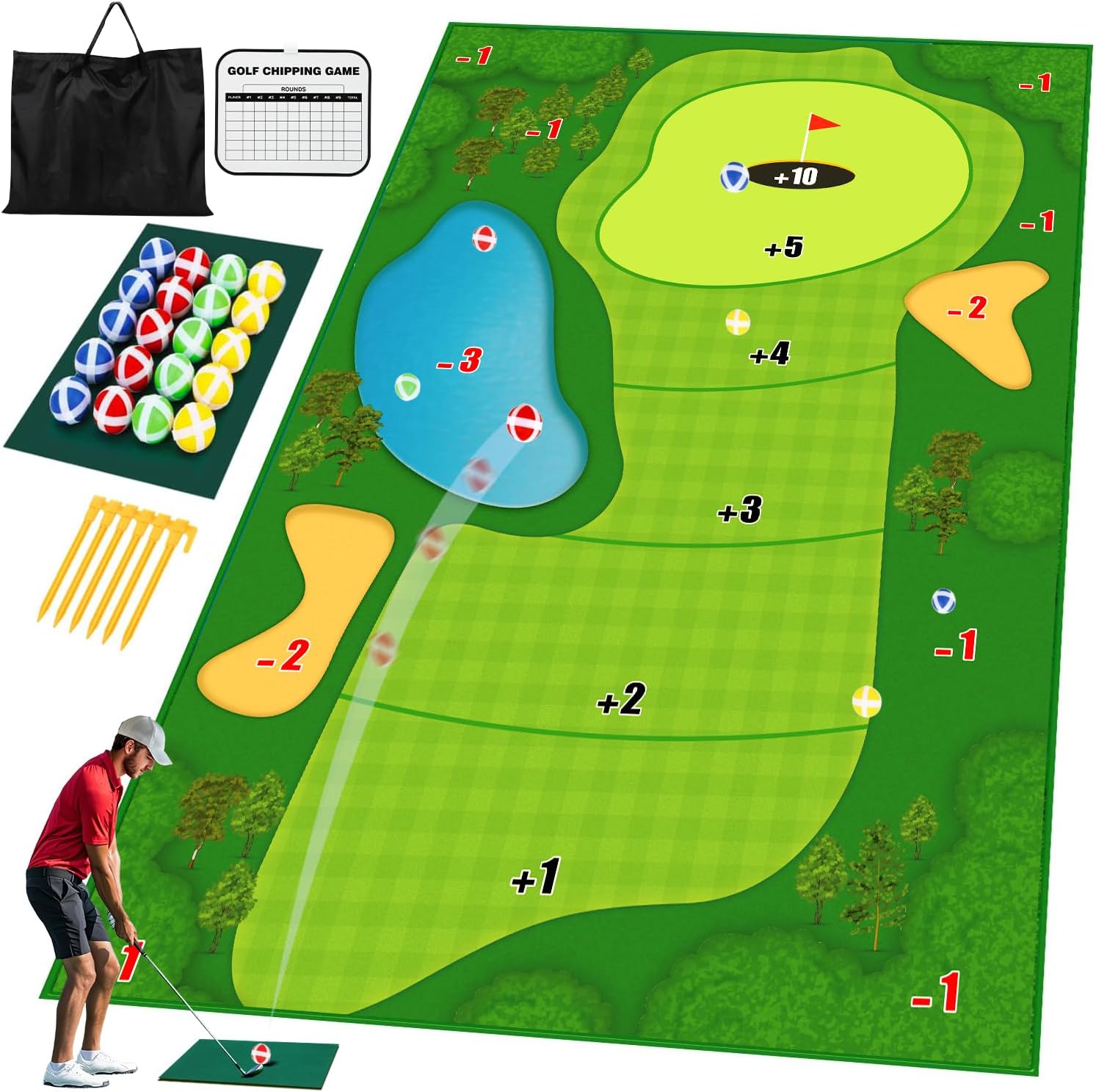 TOY Life Chipping Golf Game Mat Indoor Outdoor Games for Adults and Family Kids Outdoor Play Equipment Stick Chip Game Indoor Golf Set Backyard Games Outdoor Toys for Kids