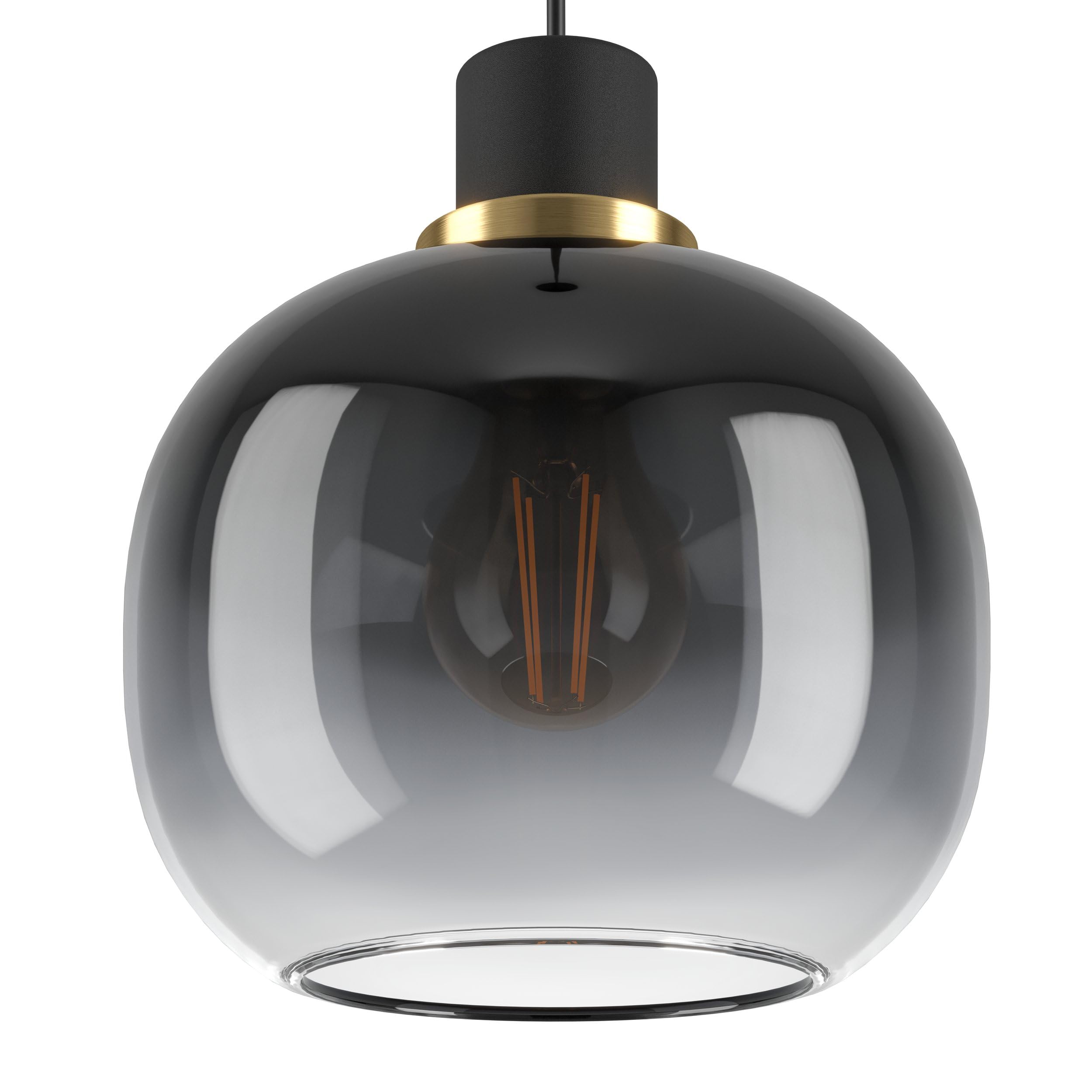 Eglo lampada a sospensione Oilella, 3 fiamme, vetro fumé, metallo | nero-grigio con dettagli ottone, sfera in vetro, attacco E27, lunghezza 95 cm, per tavolo da pranzo