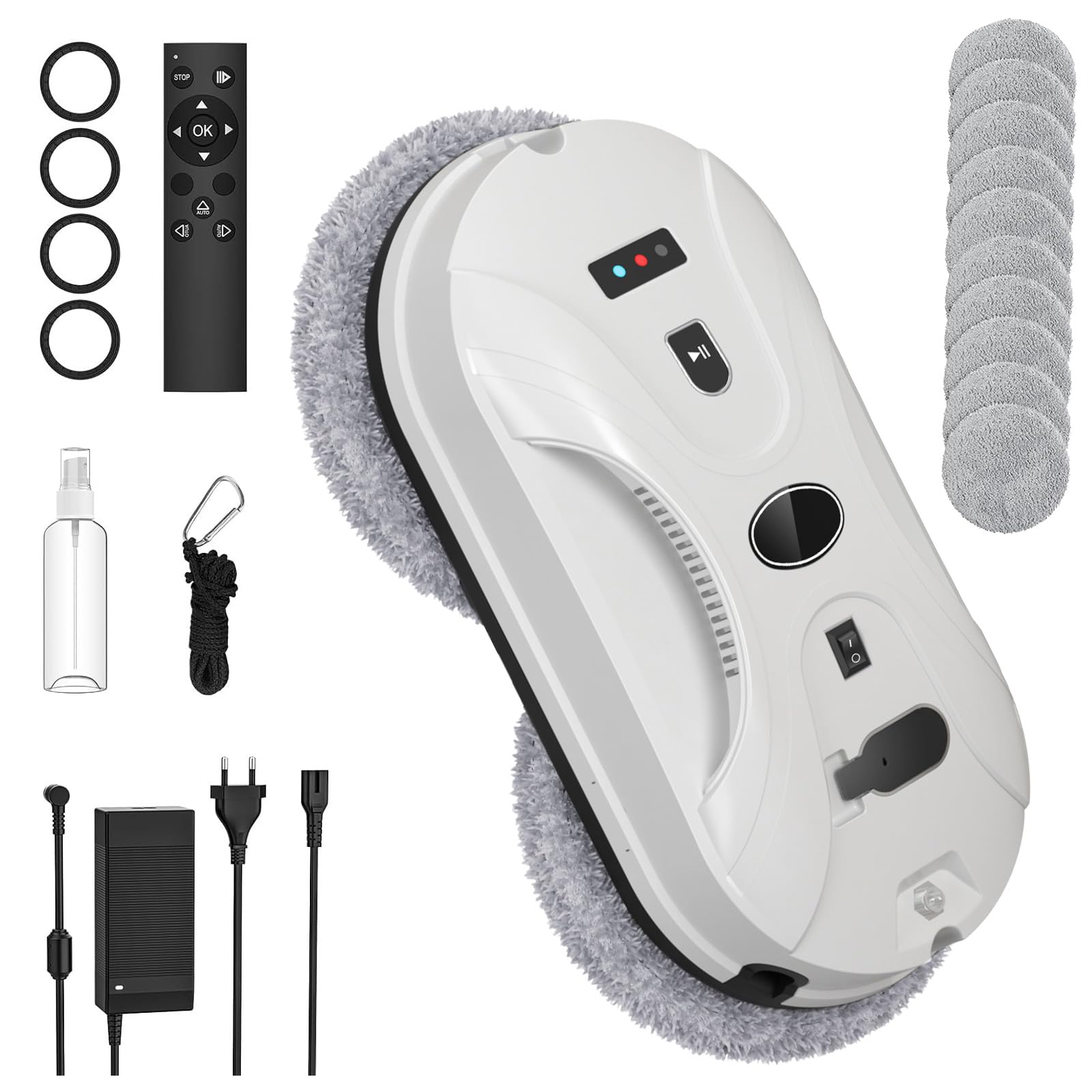 Robot lave-vitres, 5600 Pa, nettoyeur de vitres automatique avec télécommande et 10 chiffons, robot lave-vitres, aspirateur électrique pour vitres intérieures et extérieures, verre et carrelage