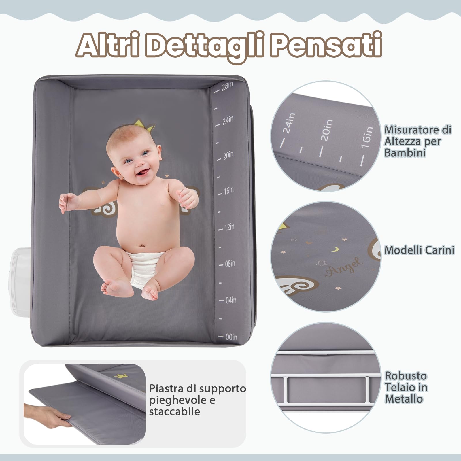 RELAX4LIFE Cambiador de Bebé Plegable con 4 Ruedas Giratorias con Frenos, 3 Alturas Ajustables, Cestas de Almacenamiento y Cinturón de Seguridad, Cambiador Bebe Mueble para Bebé 0-12 Meses (Gris)