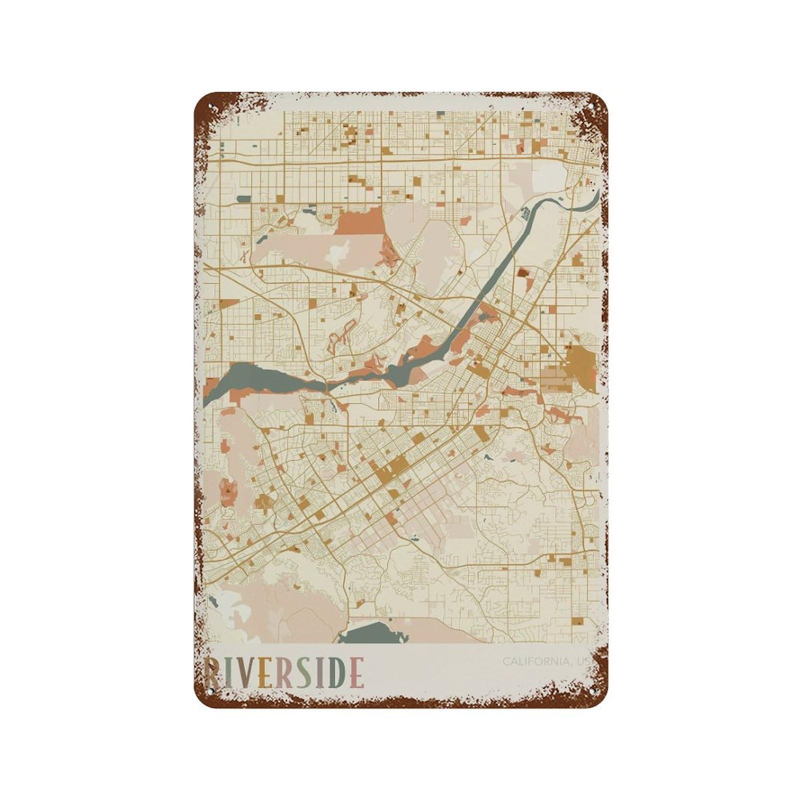 xiaoxiaoshen Riverside Map California Travel Gift Boho For A New Home Wall Decor Art Metal Tin Poster Modern Home Decor Art Home Bar Shop Decorations Vintage Sign 30x20cm