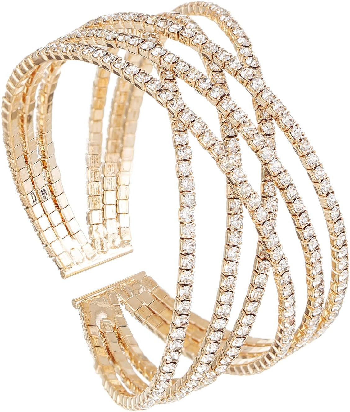 EceshaSparkly Multi-layer Cross Rhinestone Crystal Cuff Bracelet Bangle for Women Costume Jewelry Formal Wedding Party