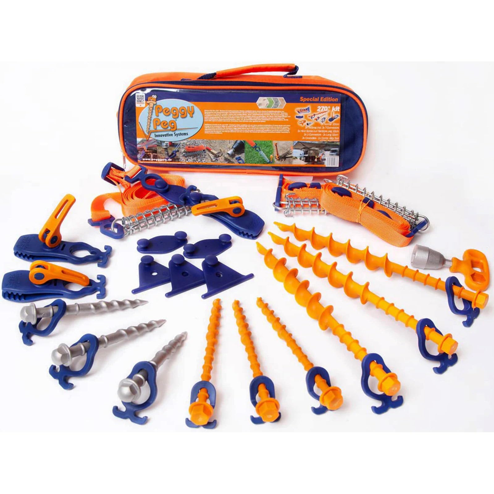 Peggy Peg 270° & TieDown kit Set incl. bag For (4x4/off-road) cars with 270° awnings & for additional tie down