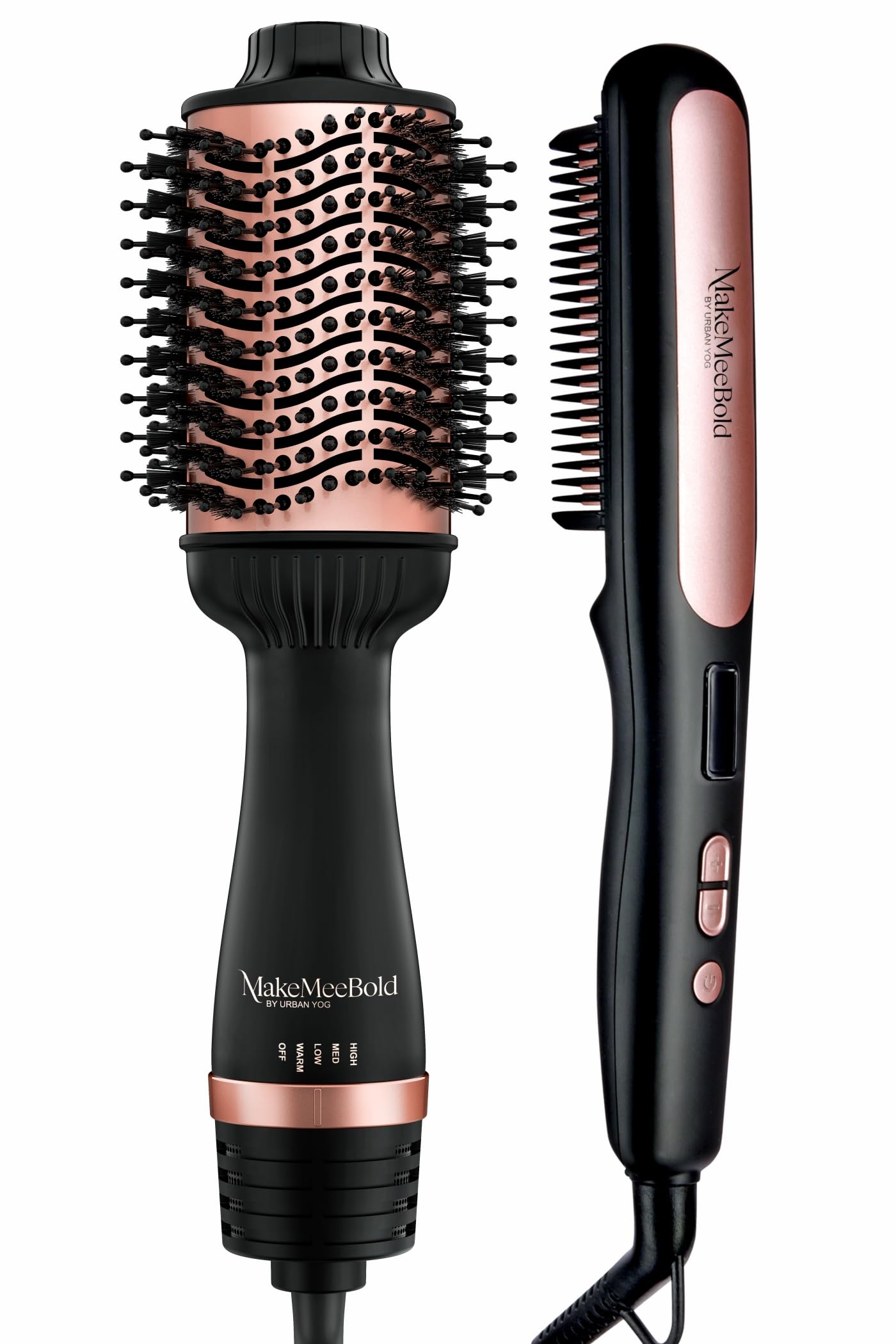 Urban yog Makemeebold 2-In-1 Hot Air Brush & Hair Straightener Brush Combo | Hair Dryer,Volumizer & Electric Comb | 5 Temp Controls,Ceramic Plates,Fast Heating