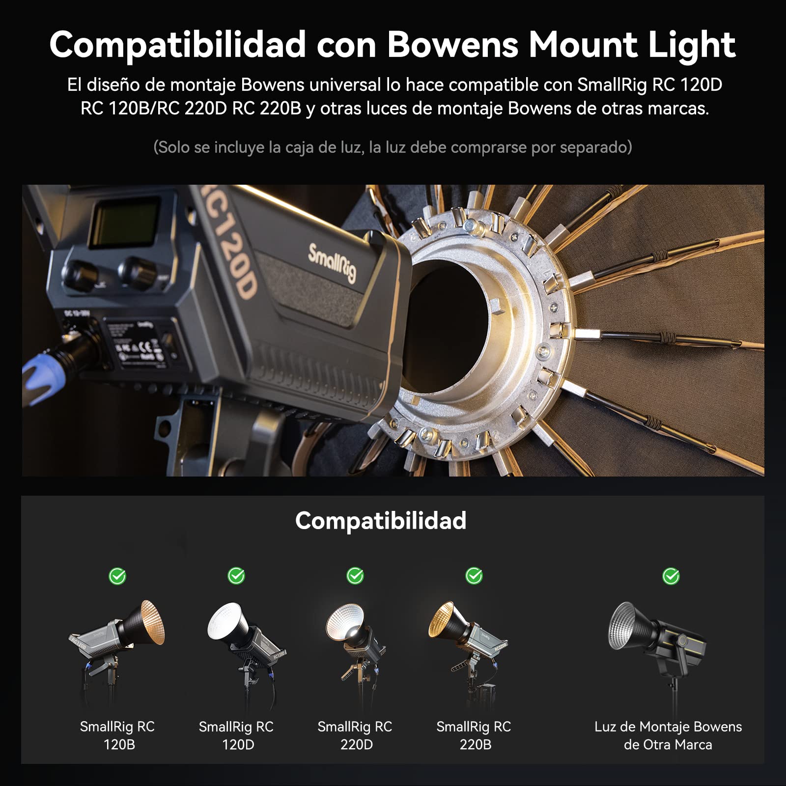 SMALLRIG Softbox Parabólico (RA-D55), 55 cm de diámetro Paraguas Softbox ligero parabólico de liberación rápida, para SMALLRIG RC 120D/RC 120B/RC 220D/RC 220B y otras lámparas de montaje Bowens - 3585