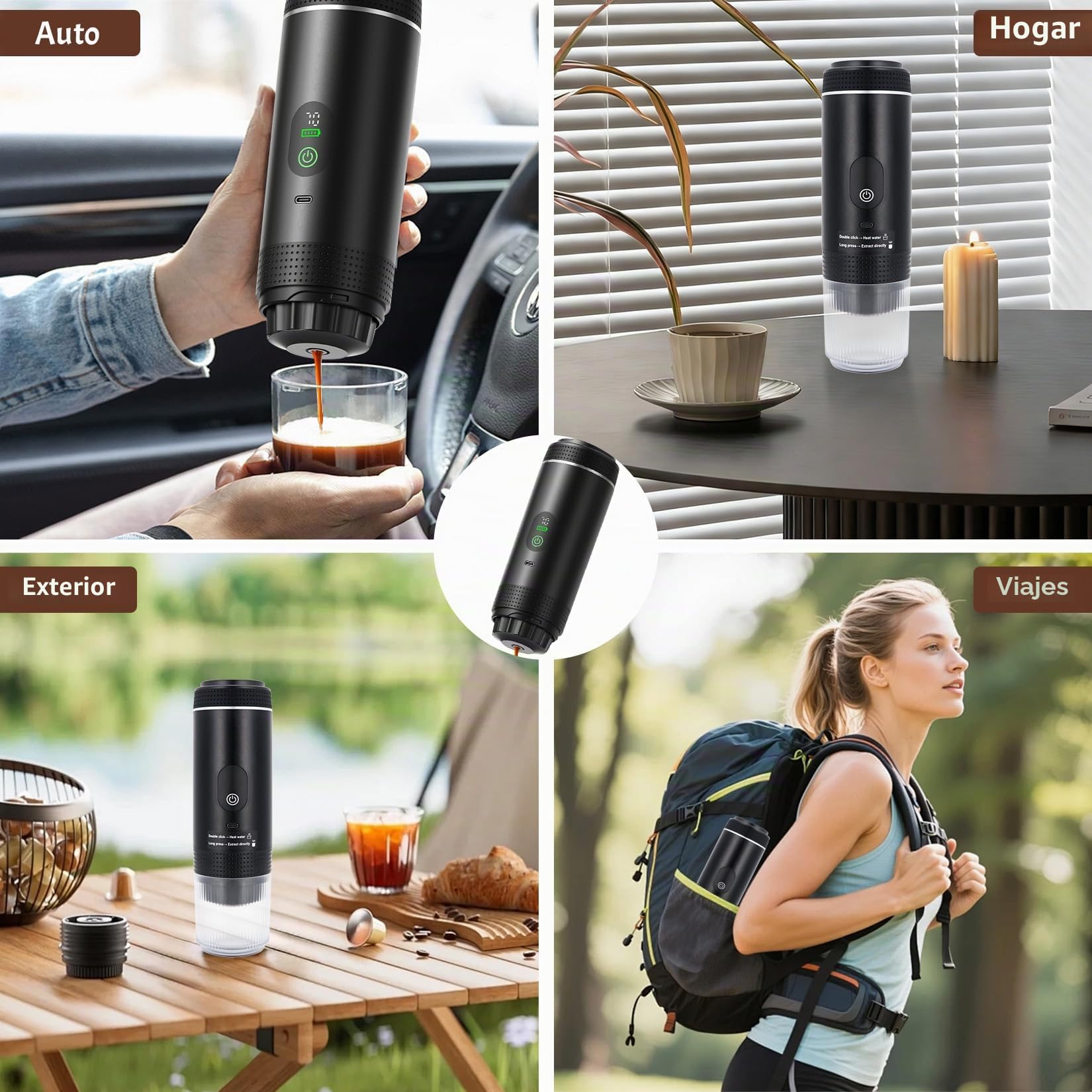Cafetera mini 3 en 1, cafetera espresso portátil, cafetera para llevar con cápsulas y café molido, se calienta en 5 minutos para el coche, gadgets para el hogar, oficina, camping y regalos