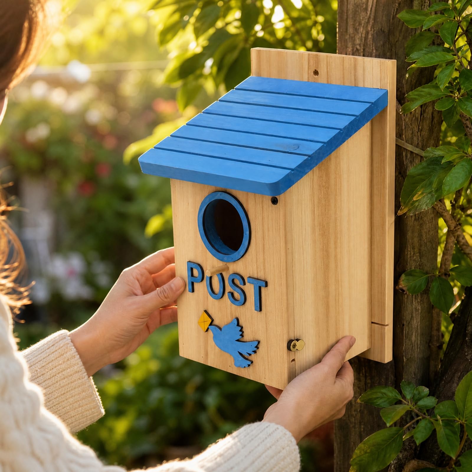 Vogelhaus mit schrägem Lattenrostdach Vogelhaus mit Eingang und Sitzstange kompakt Nistkasten für Vogelliebhaber, Garteneck, Terrasse