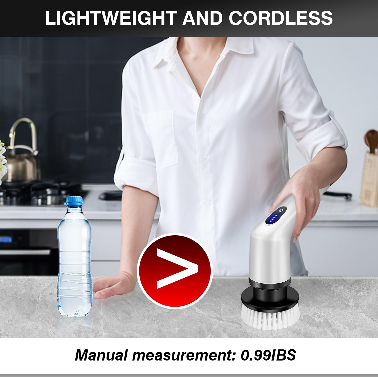 Cepillo de limpieza eléctrico de 2 velocidades, cepillo de limpieza con batería de 3,0 Ah y cargador rápido, 9 cabezales de cepillo de limpieza y mango ajustable, IPX6 impermeable, WZ
