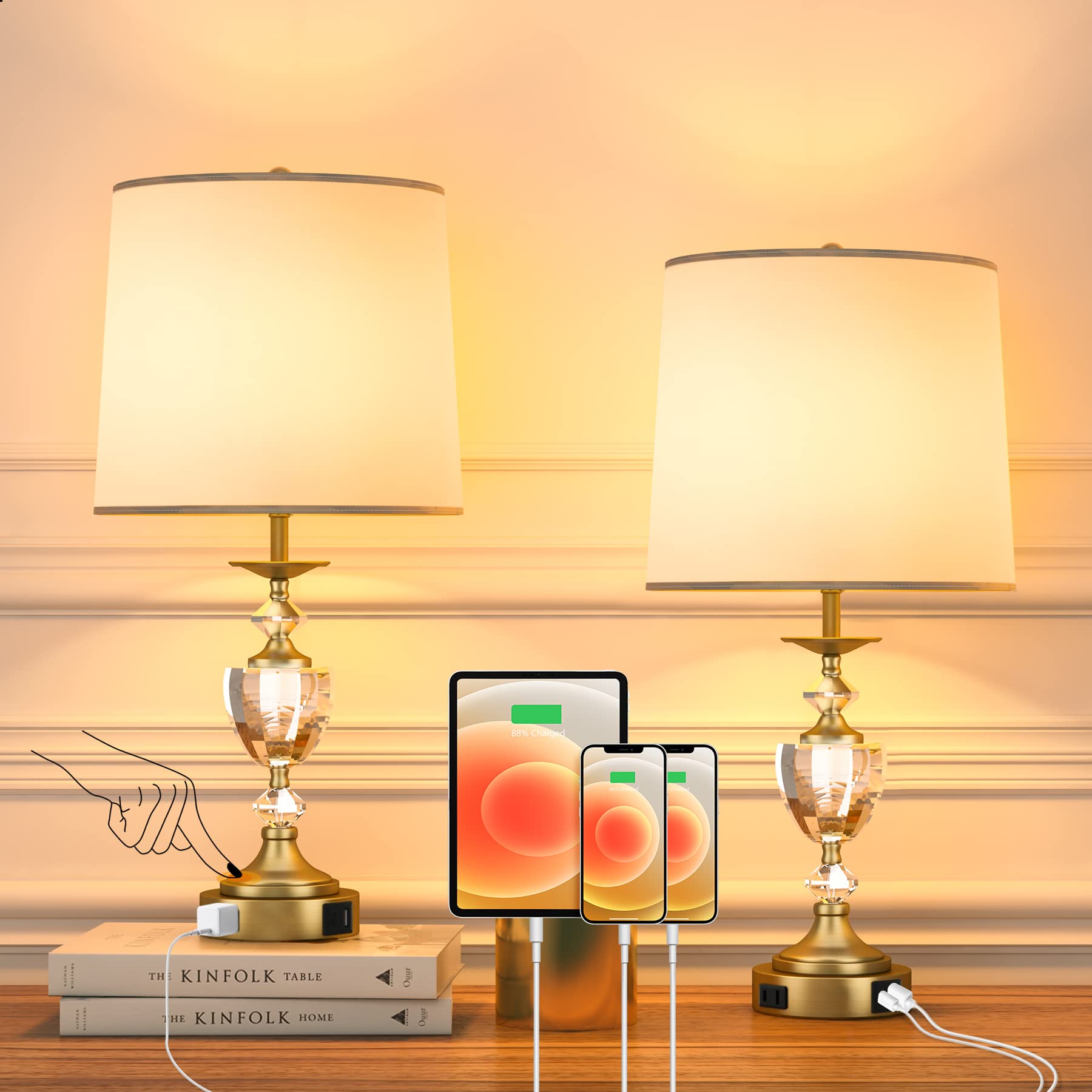 Buy Tribesigns Crystal Table Lamp Set of 2, Antique Brass Gold Touch