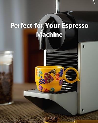 Miniatura 3 de Juego de 2 mini tazas de cerámica para café expreso dobles de 3 onzas con mango Q, patrón floral y fruta, tazas pequeñas de café espresso para el