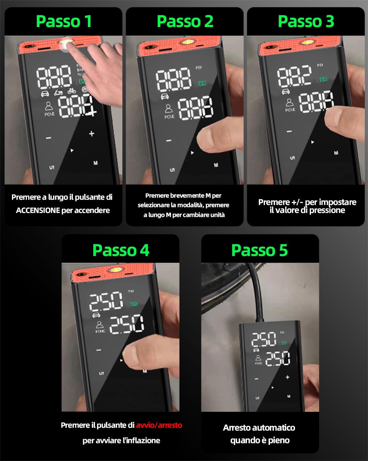 12000mAh Compressore Aria Portatile, Velocità 4X, 150PSI Gonfiatore Elettrico Portatile a Batteria, Mini Compressore Portatile Gomme Auto, Pompa Elettrica per Moto, Bicicletta, Bici,Palloni,SUV
