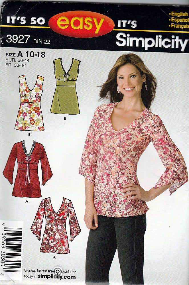 Tunique pour femme taille 38 au 46 patron Simplicity 39272006