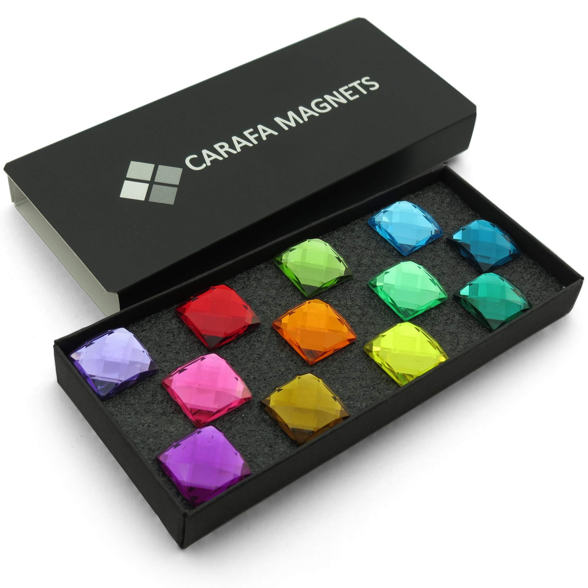 Multicolor Fridge Magnets 12-Pack - Cute Gem Decorative Whiteboard Crystal Push Pin Magnets - Amazing Kitchen Room Home Jewel-Like Decorations - Pretty Gift for Woman