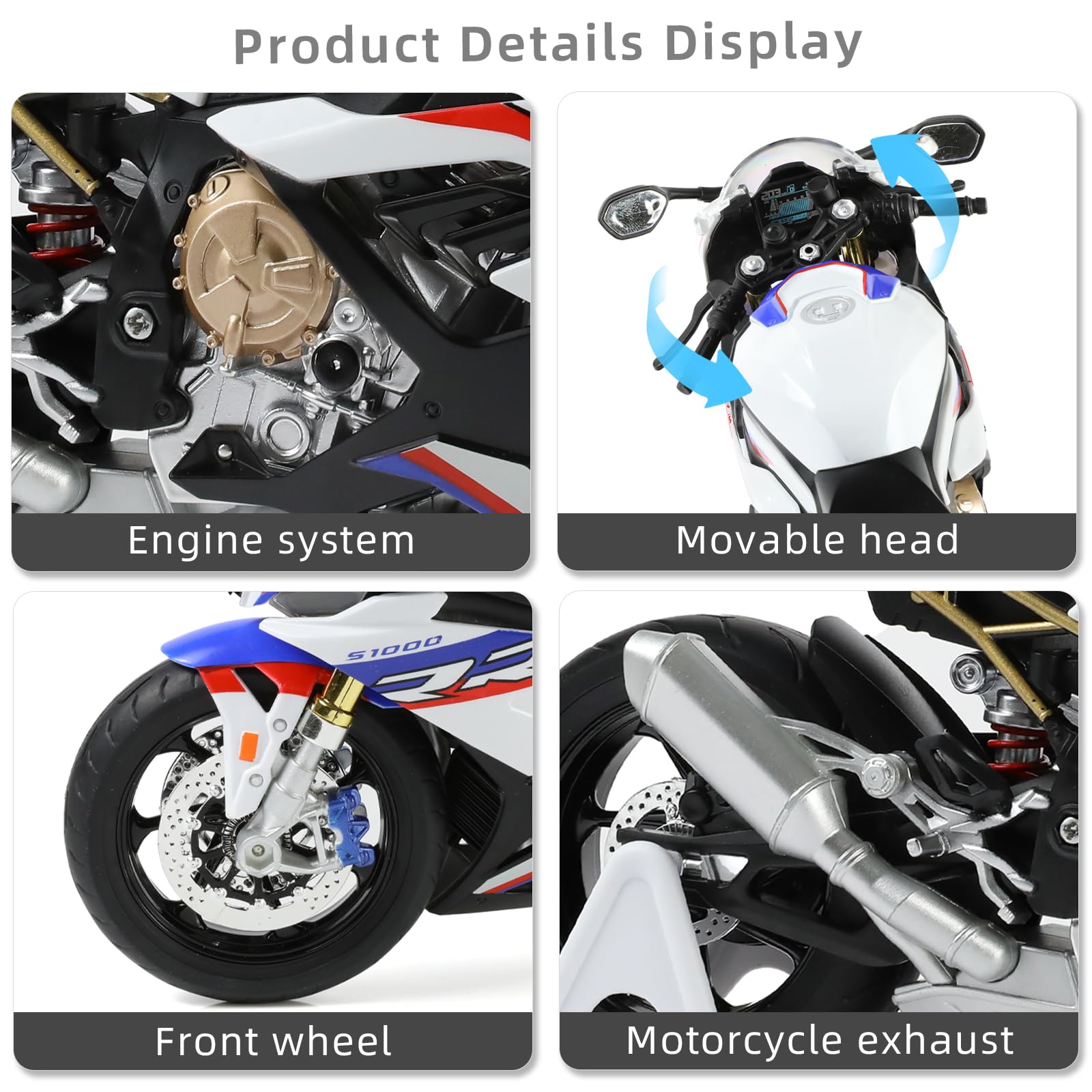 Risopen 1:9 Motorcycle Model Compatible for BMW S1000RR Metal Die-cast Motorcycle Model No Assembly Required Mini Finished Moto Gift for Adult(White) - Image 4