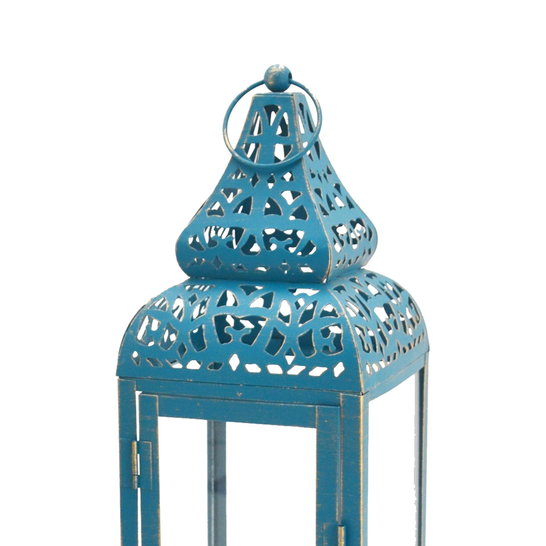 Rebecca Mobili Linternas Portavelas Decorativas Étnicas, Metálico PVC, Oro Azul, para Eventos Bodas Mobiliario del Hogar - Medidas: 39 x 14,5 x 14,5 cm - Art. RE6549