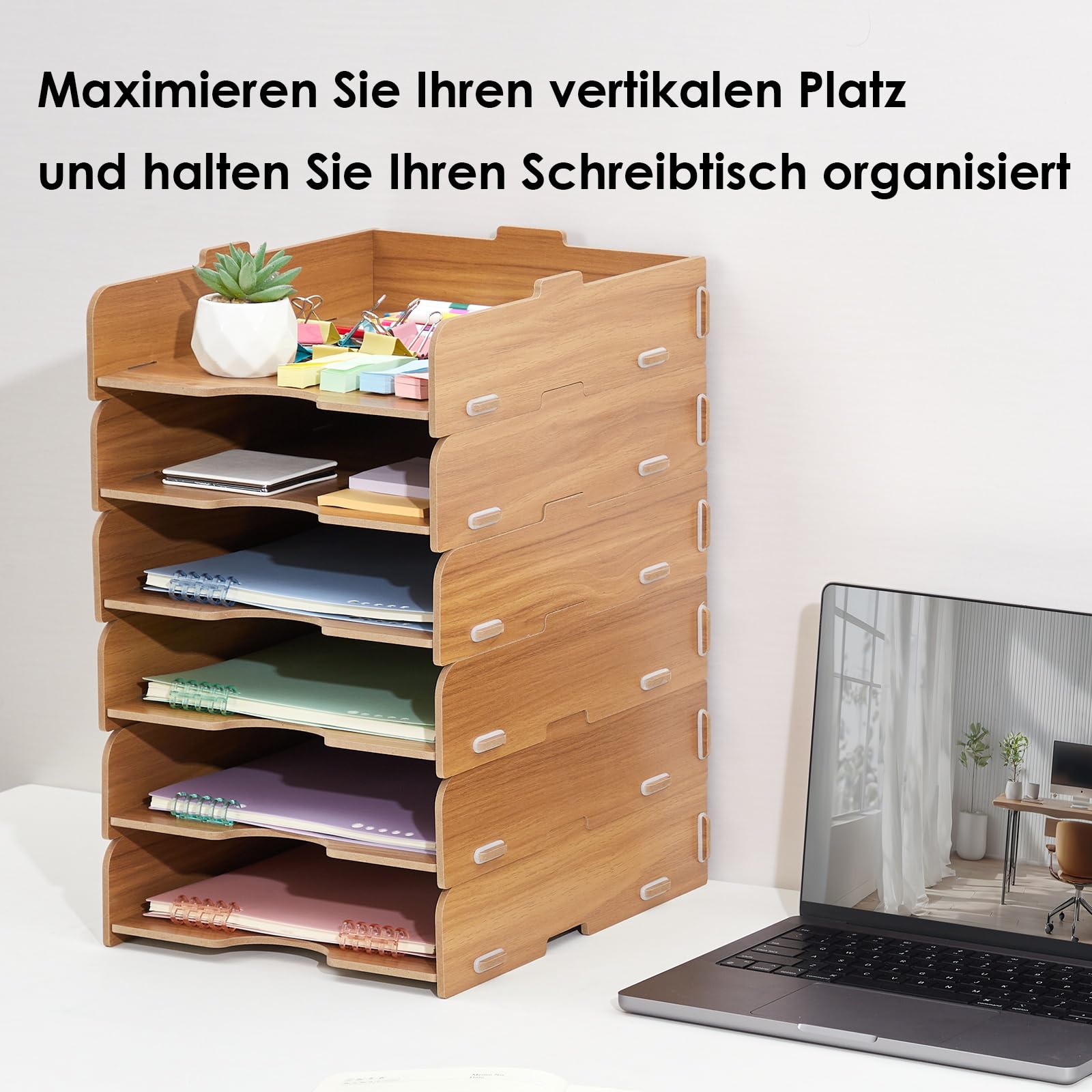 Ablagefächer Stapelbar, 6 STÜCK Büro Organizer Schreibtisch Briefablage Holz für Ablage Schreibtisch/Ablagefächer/Dokumentenablage/Papierablage Aktenablage A4