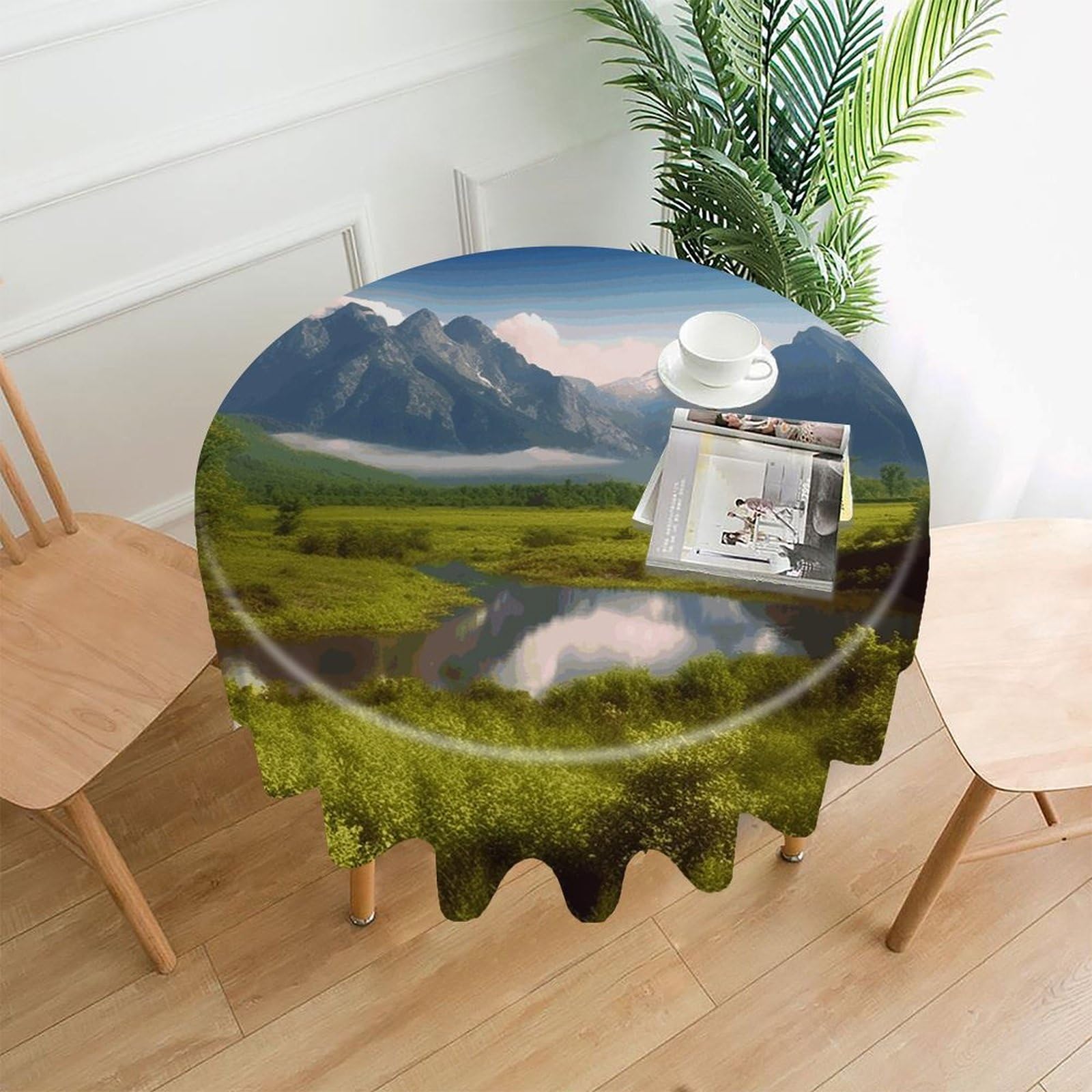 FekiLoot Beautiful Scenery Round Tablecloth Cover 60 Inch Wrinkle Free Washable Polyester Fabric Table Cover Decorative Round Table Cloth for Home Dining Kitchen Party Farmhouse
