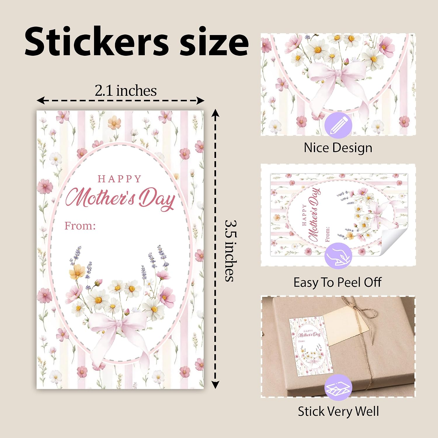 Pink Floral Mother's Day Stickers for Present, Happy Mother's Day Stickers for Boys Girls Adults, Fits for Gift Wrapping Greeting Cards Seals, Party Favors Supplies & Decoration-40 Pcs