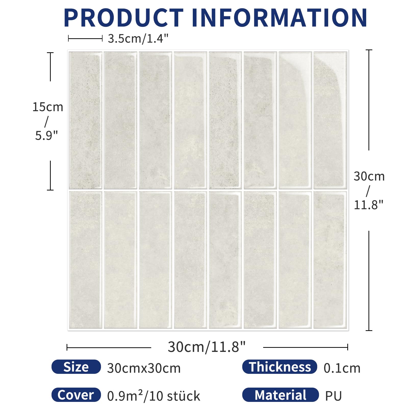 MORCART 3D Fliesenaufkleber Klebefliesen Küche Selbstklebende Backstein Aufkleber für Bad Wandfliesen Kamin Abnehmbar Wasserdicht Gray Almond 10 Stück - MT1384