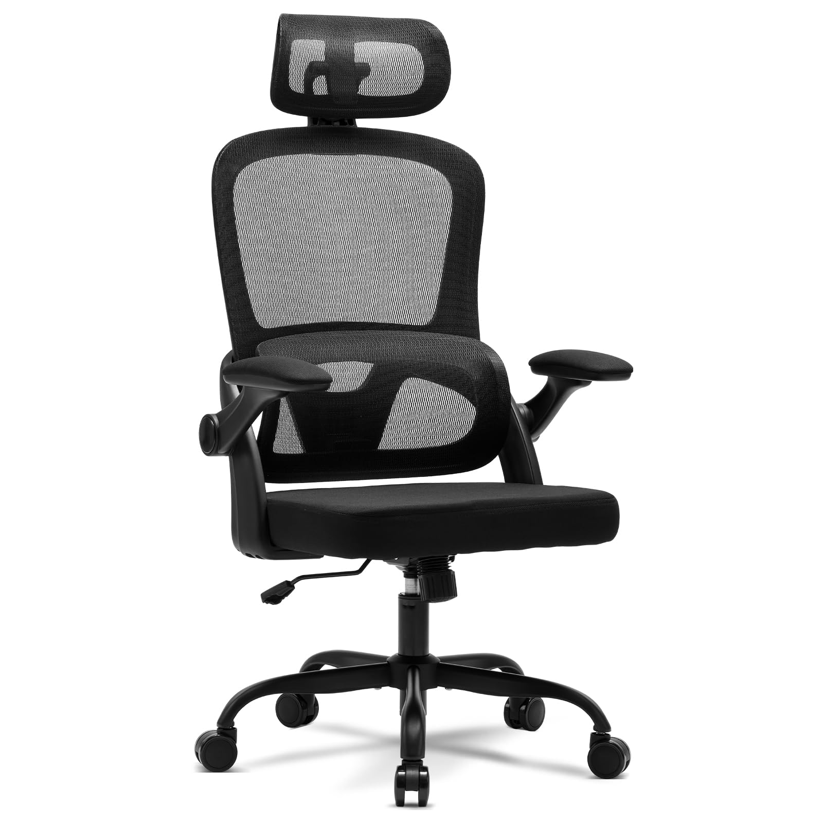 Magic Life Silla de Oficina ergonómica con cojín elástico, Respaldo de Malla Transpirable, reposabrazos Plegables, Soporte Lumbar, Altura Ajustable, Silla de Escritorio para Oficina y hogar