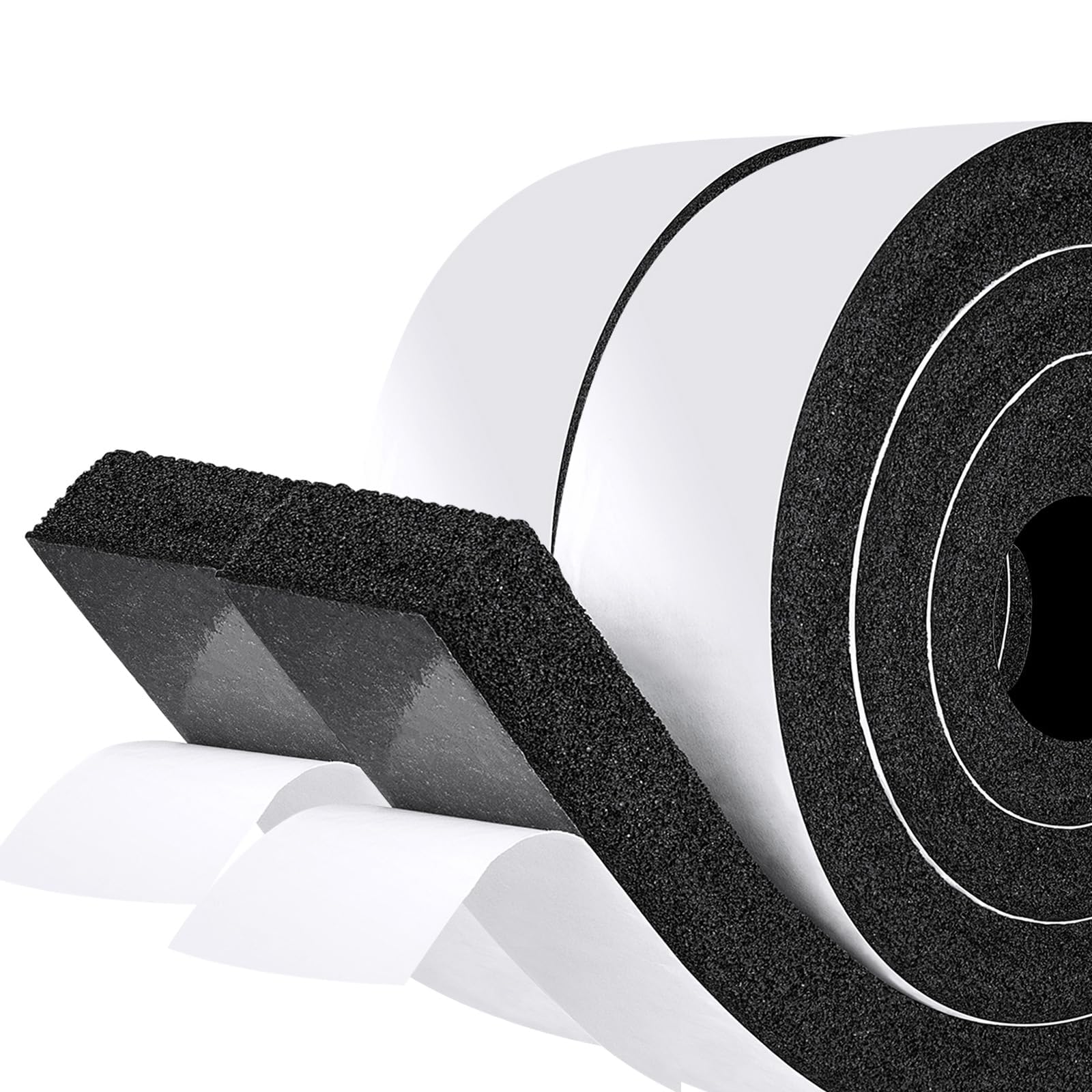 fowong Open Cell Soft Foam Tape, 50mm Width x 25mm Thickness x 2m Length (2 Strips),Black Insulation Foam
