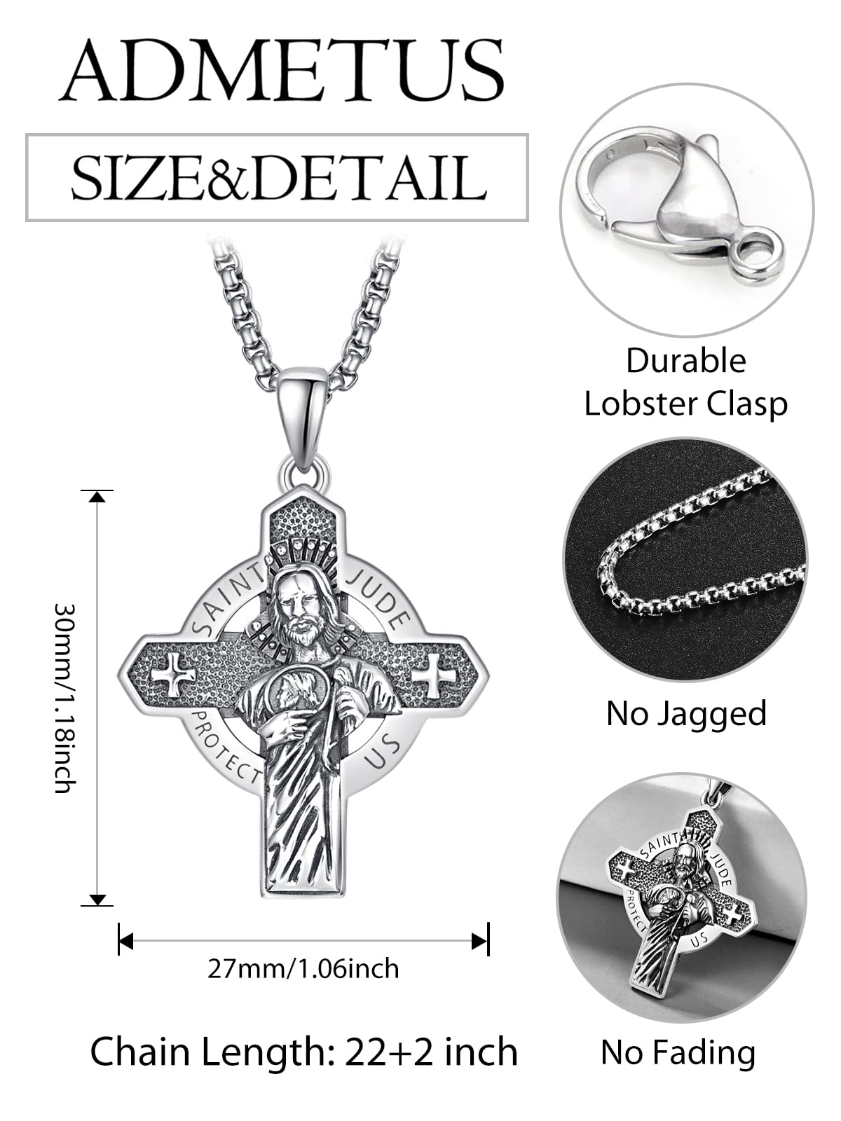 Snapklik.com : St Jude Necklace For Men 925 Sterling Silver Cross Saint ...