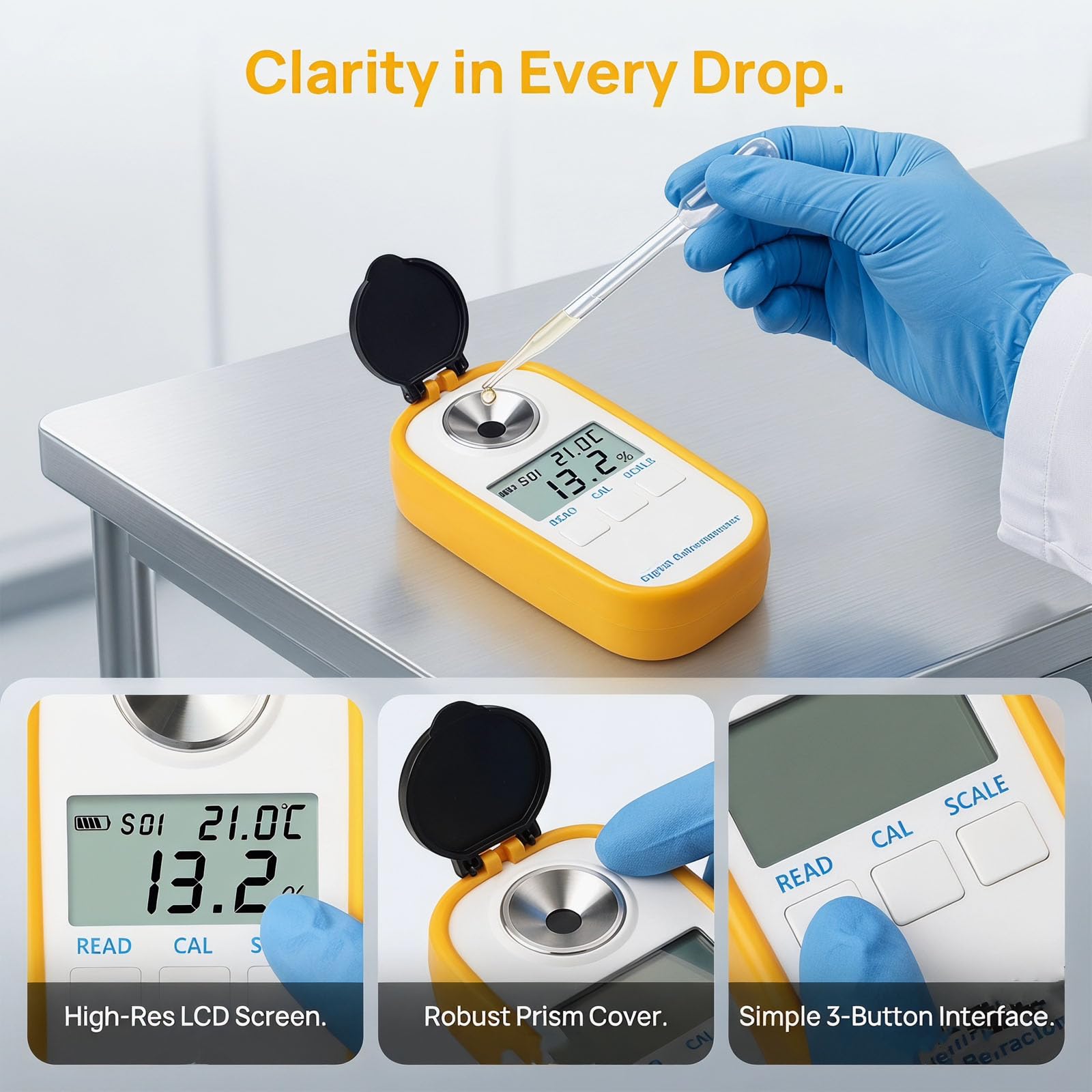 Medidor de concentración de calostro de vaca lechera, refractómetro digital LED, detección de alto rango, precisión de concentración de calostro ± 0,2%, para pruebas de suero animal
