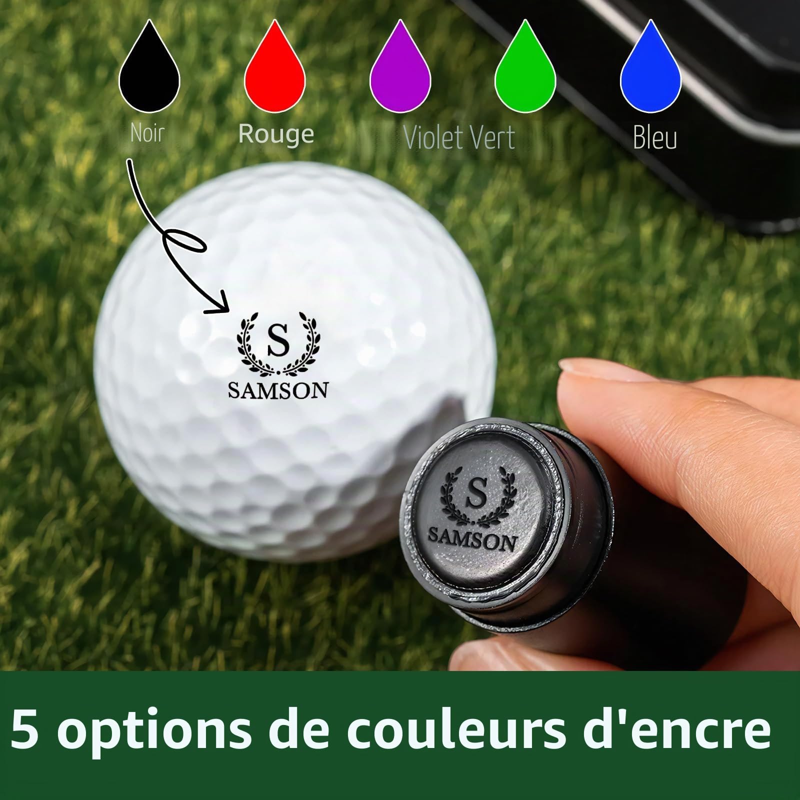 Tampon Golf Personnalisable - Étui Métal, Marque-Balles Réutilisable - Cadeau Golfeur, Père, Mari (Fête des Pères, Anniversaire, Noël)
